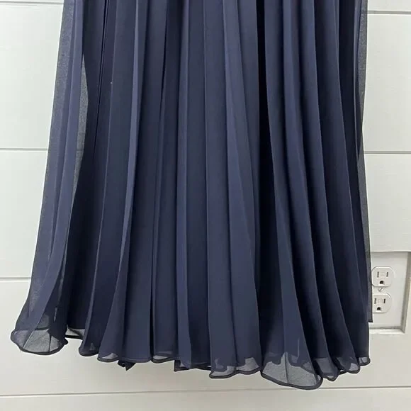 Badgley Mischka Collection Long Sleeve Pleated Wrap Gown Maxi Dress Midnight 4 - Picture 7 of 11
